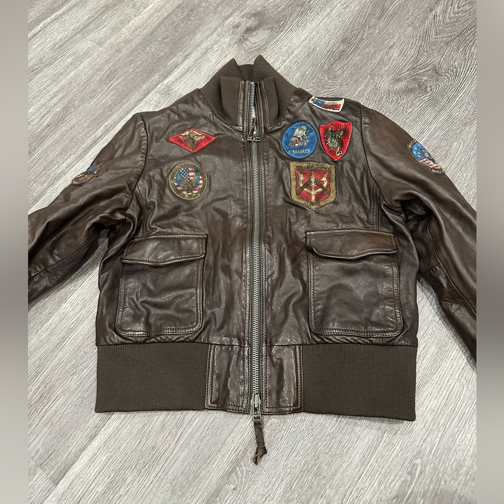 Top Gun Brown Leather Bomber Jacket